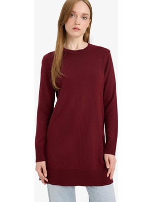 DeFacto Regular Fit Bisiklet Yaka Yırtmaçlı Basic Düz Triko Kazak Tunik H3431AZ25WN