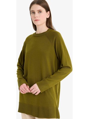 DeFacto Regular Fit Bisiklet Yaka Basic Düz Triko Kazak Tunik C4474AX25WN