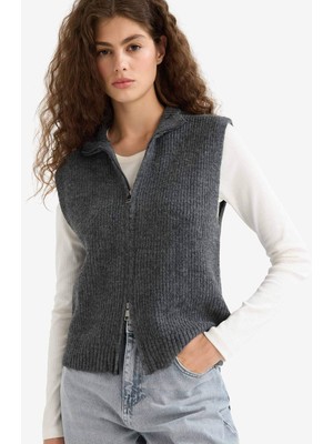 DeFacto Regular Fit Yarım Balıkçı Yaka Fermuarlı Triko Süveter E8195AX25WN