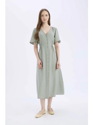 DeFacto A Kesim V Yaka Kısa Kollu Midi Elbise E1128AX25SM