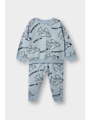 DeFacto 2'li Takım Baskılı Sweatshirt Eşofman Altı Erkek Bebek F0219A525AU