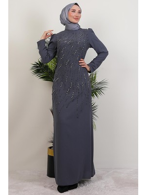 Giza Store Seher Taşlı Elbise Koyu Gri
