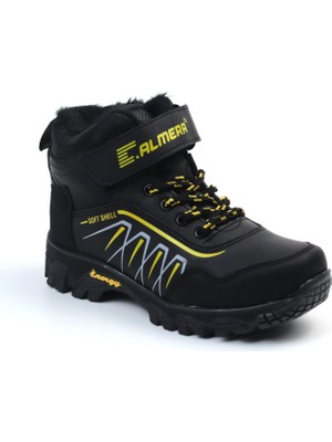 Unisex Çocuk Siyah Sarı Içi Kürklü Kışlık Termo Taban Suya Soğuğa Dayanıklı Günlük Rahat Outdoor Bot