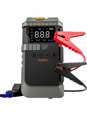 Auhma A7711 Akü Takviye Cihazı | 4'ü 1 Arada Powerbank, Hava Kompresörü, LCD Ekran, 12.000mAh 150PSI