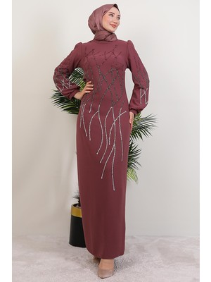 Giza Store Yase Taşlı Elbise Gül Kurusu