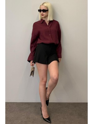 Bordo Uzun Kollu Oversize Gömlek MG2003