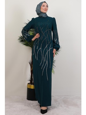 Giza Store Yase Taşlı Elbise Zümrüt