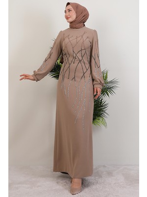 Giza Store Yase Taşlı Elbise Bej