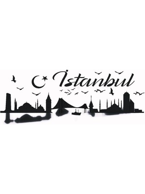 Istanbul Silueti Temalı (Oto-Motor-Laptop-Duvar-Dekor) (Tip 2) 10 x 4 cm