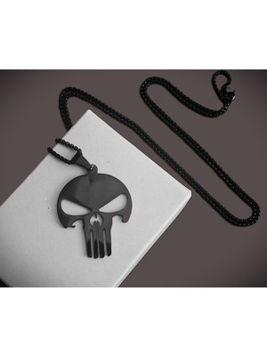 Voyageaccessory Siyah Renk Paslanmaz Çelik Cezalandırıcı Punisher Kolye