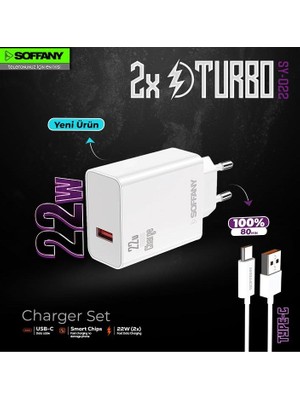 Aydoğan Ticaret44 SY-022-01 2x Turbo 22W Şarj Seti, Şarj Cihazı ve Kablo, Adaptör ve Kablo, Usb-A To Type-C