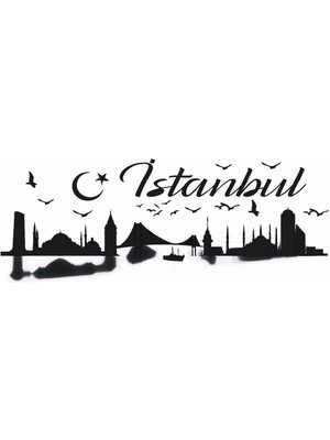 Istanbul Silueti Temalı Duvar Dekor Sticker (Tip 2) 40 x 16 cm