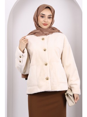 Bej Cepli Angora Ceket