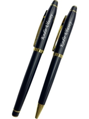 Tsk Logolu Kişiye Özel Isim Yazılı Deri Kutulu 2'li Kalem Seti | Roller ve Tükenmez Kalem