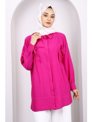 Fuşya Kol Bağlamalı Tunik