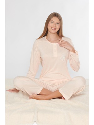 Uzun Kol Pijama Takım Sade Zarif Mevsimlik Viskon Alperi 790-74