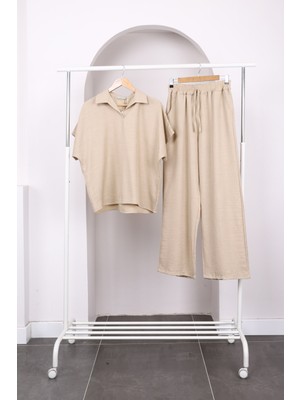 Vizon Düşük Omuz Gömlek Pantolonlu Keten Takım