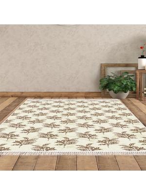 Dekoreko Kaymaz Dijital Mutfak & Salon Halı Toprak Saçaklı Vintage AL5011 Bej