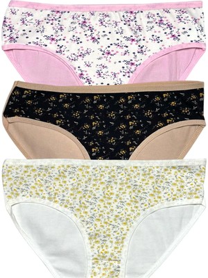 3'lü Kadın Desenli Pamuklu Bato Külot