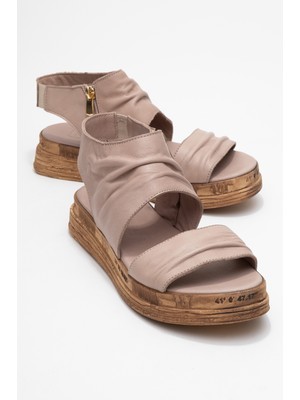 Lunas Taş Hakiki Deri Yandan Fermuarlı Kadın Sandalet