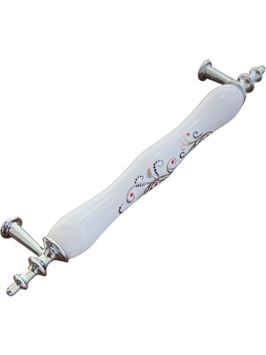 Deyhome Çin Gülü Porselen Kulp 128MM(12.8CM) Ayakları Krom Mobilya Çekmece Kapak Kulbu