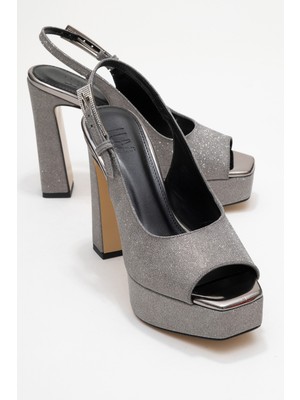 Glora Platin Simli Kadın Platform Topuklu Abiye Ayakkabı