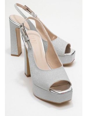 Glora Gümüş Simli Kadın Platform Topuklu Abiye Ayakkabı