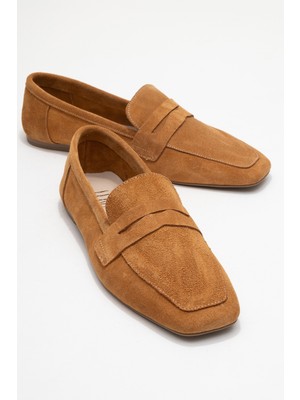 Morne Taba Süet Hakiki Deri Kadın Loafer Ayakkabı