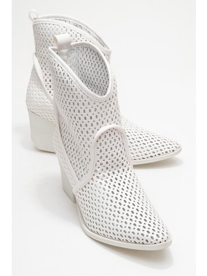 Pera Beyaz Cilt Kadın Kalın Topuklu Yazlık Bot