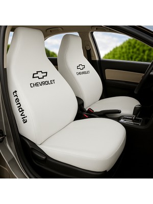 Beyaz Chevrolet Logolu Ön ve Arka Koltuk Kılıfı - Penye Kumaş Oto Servis Seti