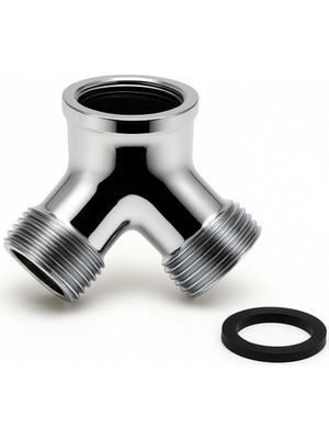 Çamaşır Makinesi Musluğu Için Y Çatal Bağlantı Aparatı + Conta | 3/4” Girişli Su Dağıtıcı