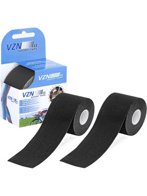 Vzn Kinezyo Sporcu Bandı 2’li Set | 5m x 5cm | Siyah| Esnek Destek Bandı | 2 Kutu Gönderilir