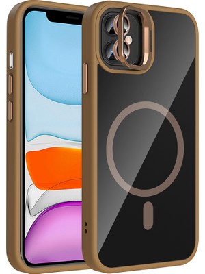 Iphone 11 Kılıf Standlı Mika Magsafe Hassas Butonlu Metal Tuşlu + Kamera Lens Camı Hediyeli Set