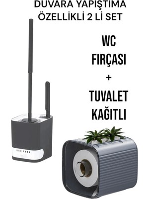 Citim 2 Li Set-Kendinden Yapışkanlı Tuvalet Kağıdı Wc Kağıt Asacağı ve Banyo Lavabo Wc Temizleme Fırçası