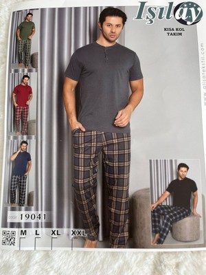 Kısa Kollu Altı Kareli Erkek Pijama Takımı