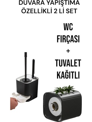 Citim 2 Li Set-Kendinden Yapışkanlı Tuvalet Kağıdı Wc Kağıt Asacağı ve Banyo Lavabo Wc Temizleme Fırçası