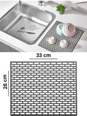 Dikdörtgen Silikon Ayarlanabilir Kaydırmaz Lavabo Üst ve Iç Matı 33X28 Antrasit Renk 1 Adet M-115