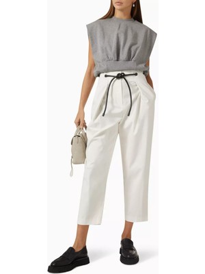 Origami Yüksek Bel Pantolon Beyaz, Kemerli ve Modern Japon Esintili Tasarım