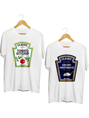 Karikatür Store Ketçap Mayonez Sevgililer Günü Baskılı Tişört