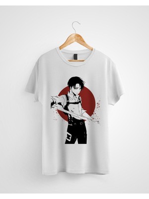Karikatür Store Levi Ackerman Titanlara Saldırıyor Baskılı T-Shirt