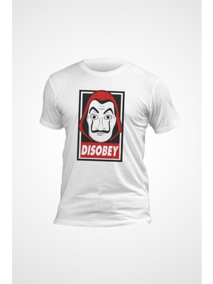 Karikatür Store Unisex Beyaz Dali Mask Disobey Baskılı T-Shirt
