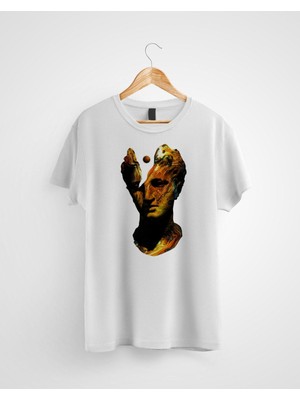 Karikatür Store Marslı Çatlak Heykel Kafalı Baskılı T-Shirt