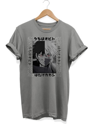 Karikatür Store Uchiha Obito Hatake Kakashi Naruto Anime Baskılı Oversize Tişört