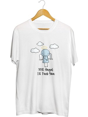 Karikatür Store 99% Angel 1% Fu*k You Baskılı Unisex Tişört