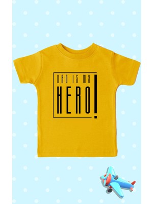Karikatür Store Dad Is My Hero Babalar Günü Sarı Unisex Çocuk Tişört
