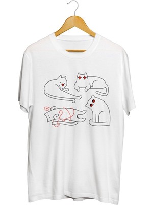 Karikatür Store Yaramaz Kedi Baskılı Unisex Tişört