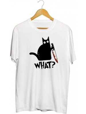Karikatür Store Cat What Murderous Black Cat With Knife Baskılı T-Shirt