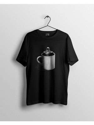 Karikatür Store Unisex Gezegen Yolculuğuna Bi Kahve Molası Baskılı Tshirt