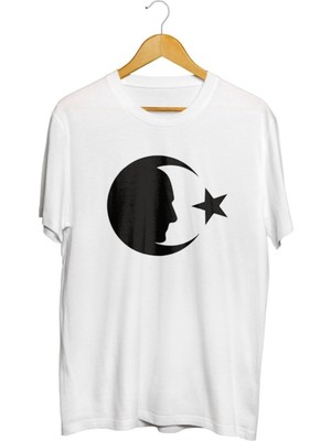 Karikatür Store Ay Yıldız Atatürk Silüeti Baskılı 23 Nisan 10 Kasım Unisex Tişört