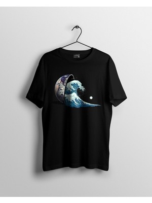Karikatür Store Dünyanın Hokusai Dalgalı Baskılı  T-Shirt